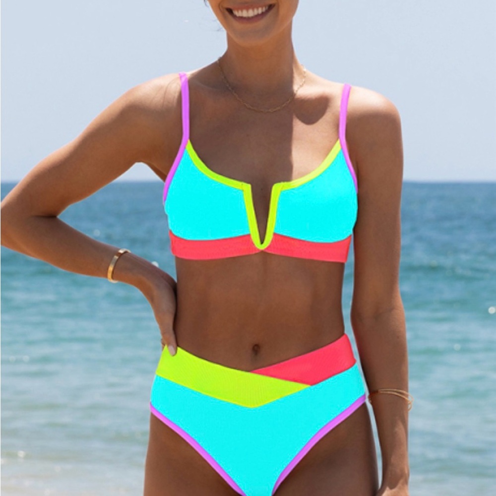 Neon Colorblock Bikini Set